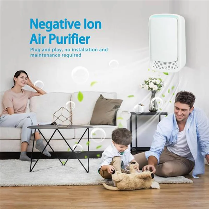 Quiet Plug-In Air Purifier for Home Negative Ionizer Technology for Bedroom Pet Kitchen Office