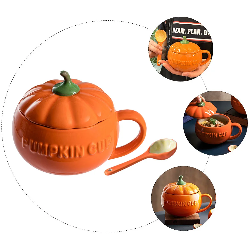 

Sugar Container with Lid Pumpkin Mug Creative Cup Water Ceramic Coffee Orange Spoon Storage Cups Child