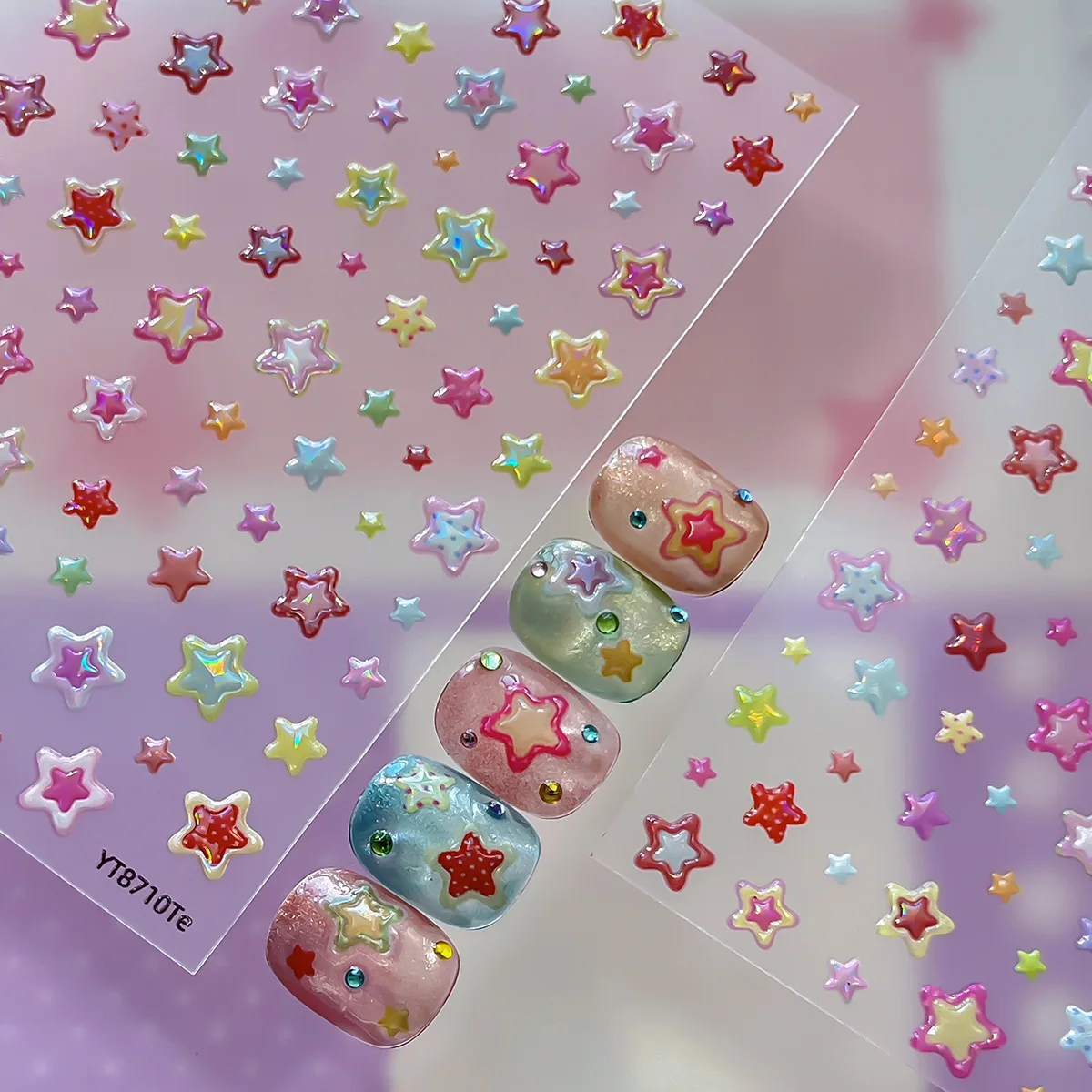 Shining Dopamine Candy Star Nail Patch Paper Colorful Five pointed Star Cute Nail Stickers Nail Decoration Nail Accessories DIY