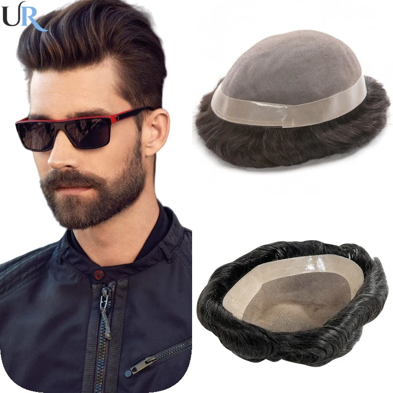 

Durable Male Hair Prosthesis Natural Human Hair Fine Mono Men Toupee Replacement System Unit Man Hairpiece Men Wig