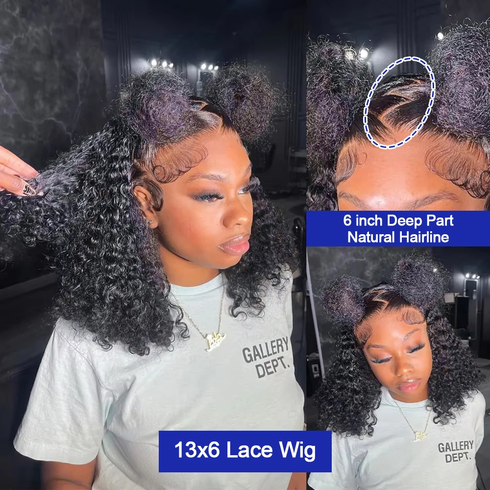 Brazilian Water Curly 13x4 Lace Front Short Bob Glueless Wig Human Hair Deep Wave 13X6 Hd Lace Frontal Wig For Women 250 Density Pre Bleached Knots Natural Color