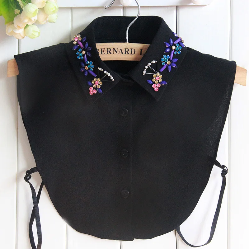 Autumn And Winter Chiffon Korean Edition Colorful Diamond Flower False Collar Shirt For Women Sweater Decoration