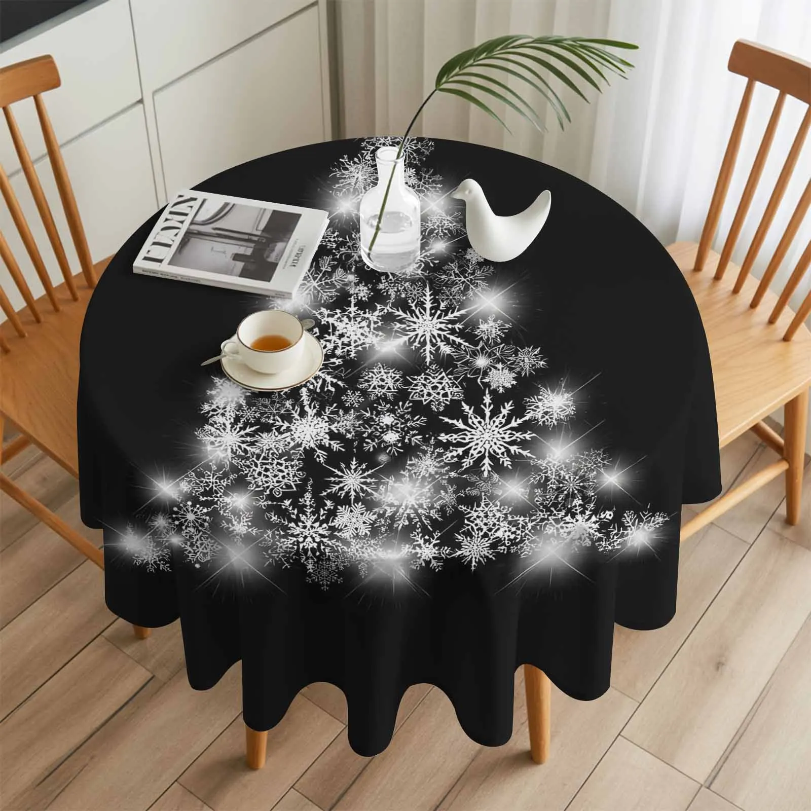 

Light Christmas Tree Decoration Round Table Cloth Festival Dining Tablecloth Waterproof Table Cover for Wedding Party Decor