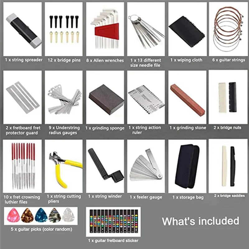 

77 Pieces Guitar Maintenance Kit Repair Tool Set with Tote Bag Acoustic Guitar, Electric Guitar, String Instruments