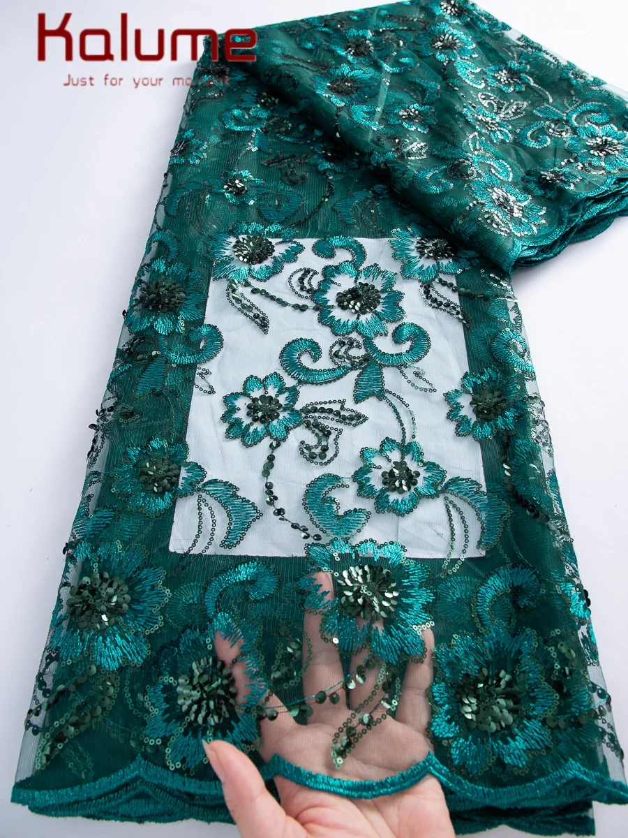 

Kalume 2025 African Tulle Lace Fabric High Quality Nigerian Flower Lace Fabric Sequined Mesh Lace For Sewing Women Dress F4257