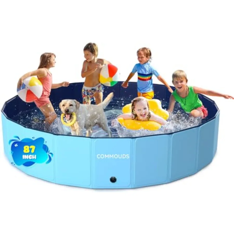 Piscina Plegable Grande para Perros de 87 Pulgadas, Piscina de Plástico Rígido Plegable para Perros y Cachorros, Bañera Portátil para Mascotas