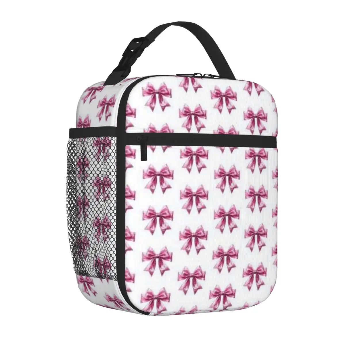Bestselling Glitter Bow Graphic Sticker Neoprene Texture Carry Lunch Bag Bus Trip Durable Lunch Bag