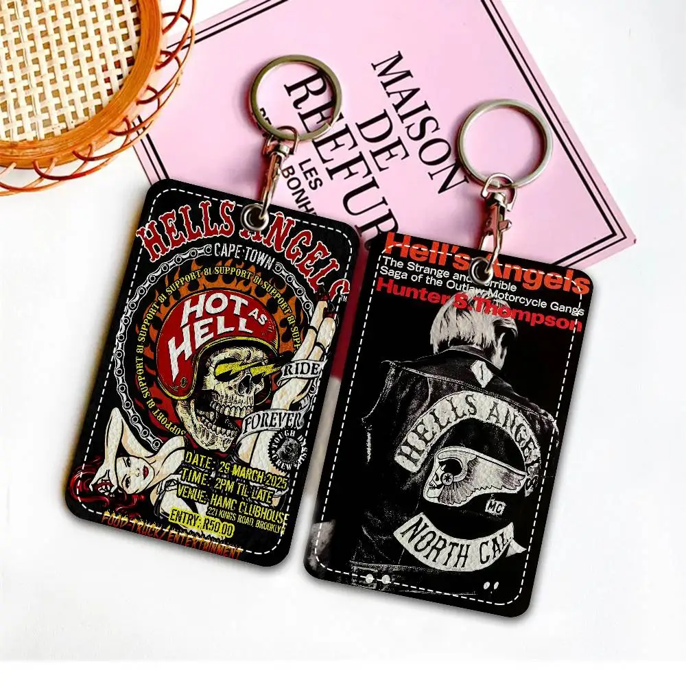 H-Hells A-Angels Moto Cool Rectangle Keychain Card Holder, Badge Credit Card Holder, Student ID Card Holder, Bus Cards Cover