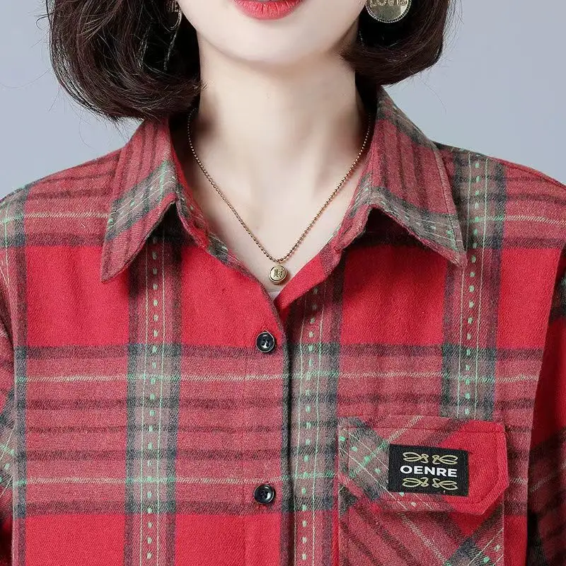 New Spring and Autumn New Loose and Skinny Plaid Shirt for Women Outdated and Stylish Aging Shirt Spring Versatile Top for Women