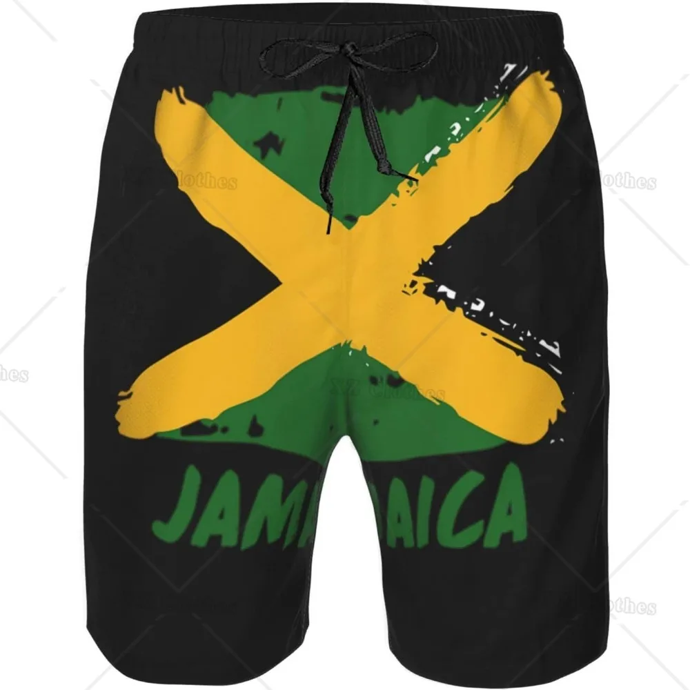 Jamaica Flag Print Men's Swim Trunks Quick Dry Board Shorts Beach Swimsuit with Side Pockets and Mesh Lining for Holiday Party