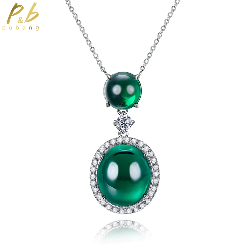 

PuBang Fine Jewelry 925 Sterling Silver Oval Green/Ruby Created Moissanite Pendant Necklace for Women Wedding Gift Drop Shipping