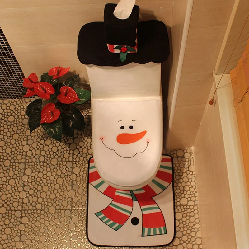 Toilet Seat Cover Santa Toilet Seat Cover Decorations Christmas Bathroom Decor Includes Toilet Seat Cover, Rugs, Tank Cover