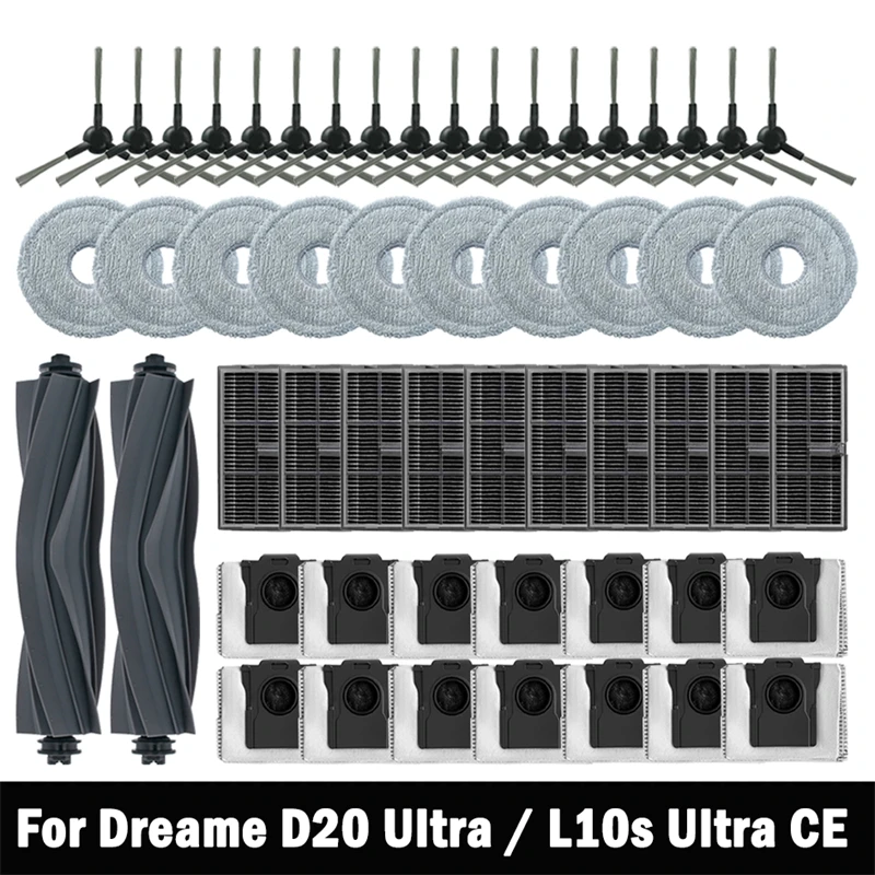 Accessoires pour aspirateur Robot Dreame D20 Ultra / L10s Ultra CE, brosse latérale principale, tissu de vadrouille, filtre Hepa, sac à poussière, pièces de rechange