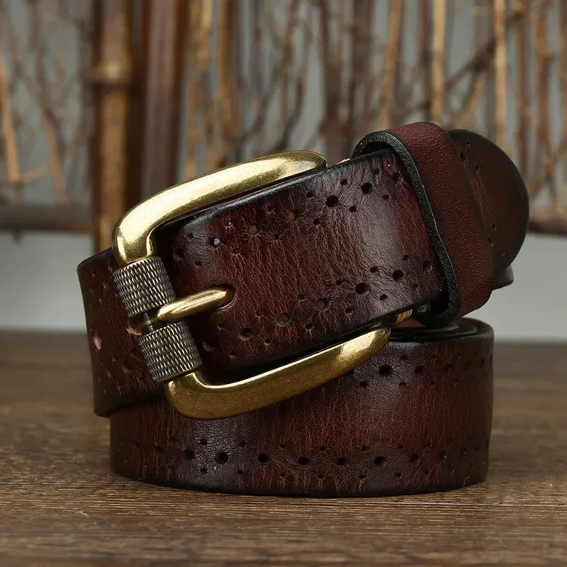 2024 Pure Cow Leather Pin Buckle Retro Belt Fashionable Men's Belt Genuine Leather Trap Men's Jeans Men's Luxury Designer