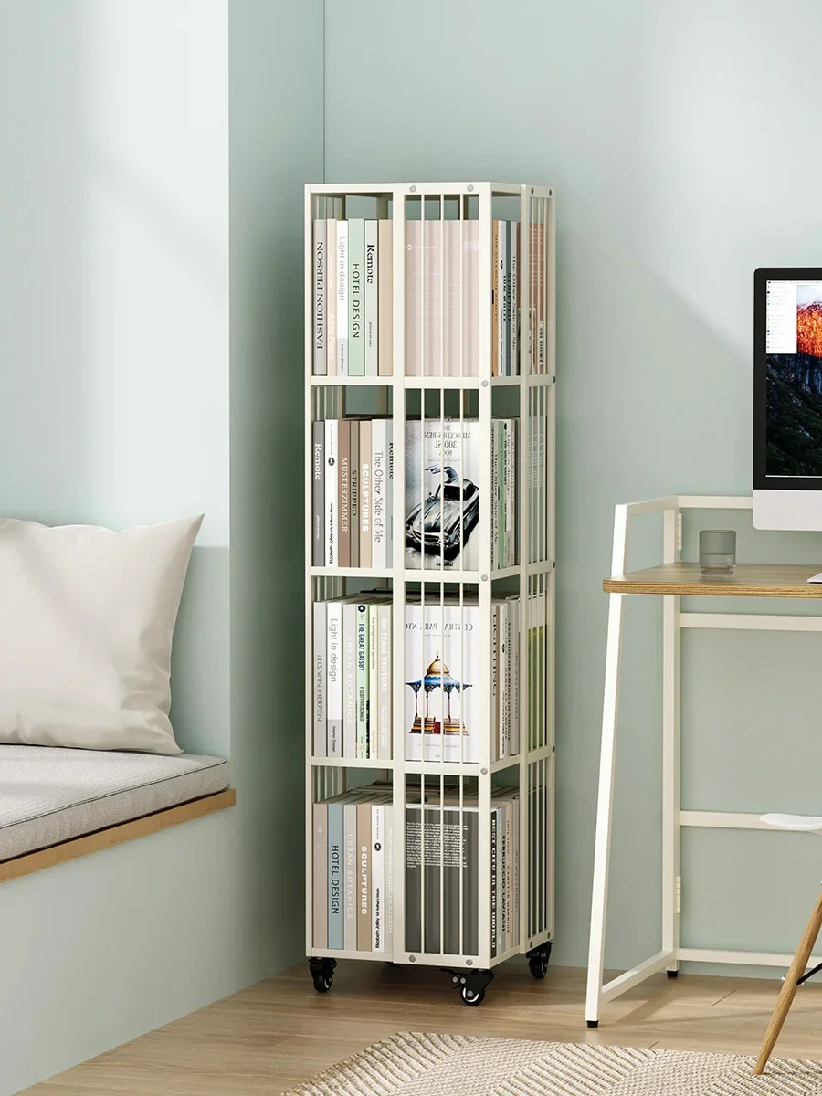 

Wyj Rotating Bookshelf 360-Degree Bookcase Moving Wheels