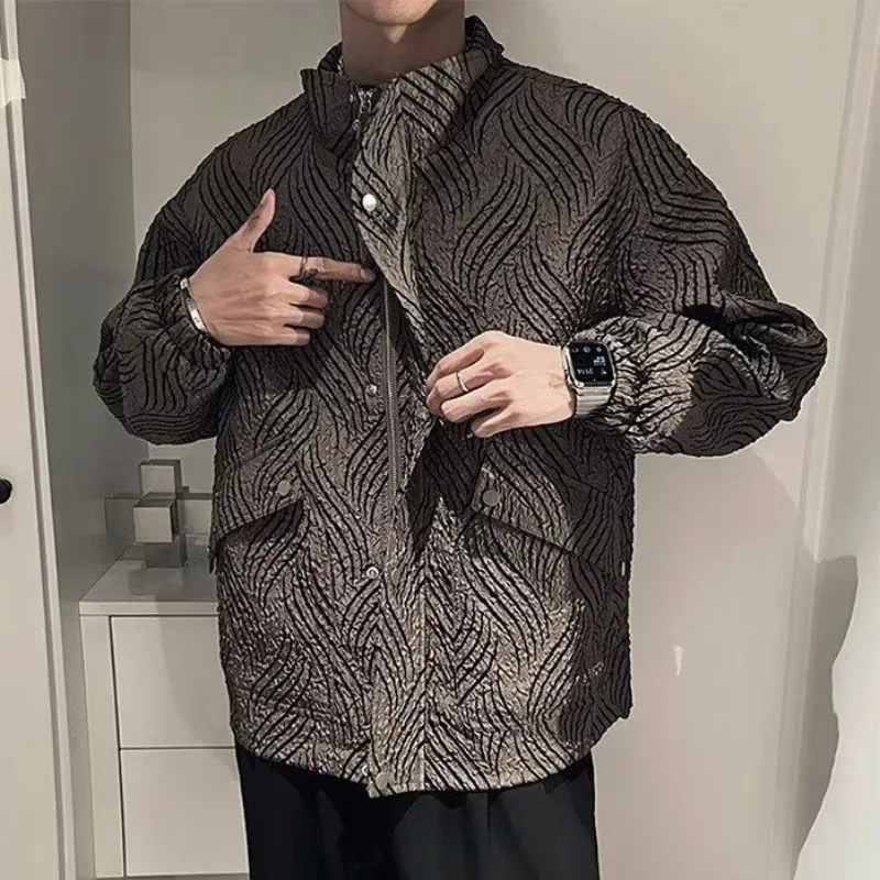 Fold Fabric Lapel Jacket Men's Korean Style Zipper Short Jacket New Spring Autumn Atmosphere Sense Simple Trendy Coats Daily