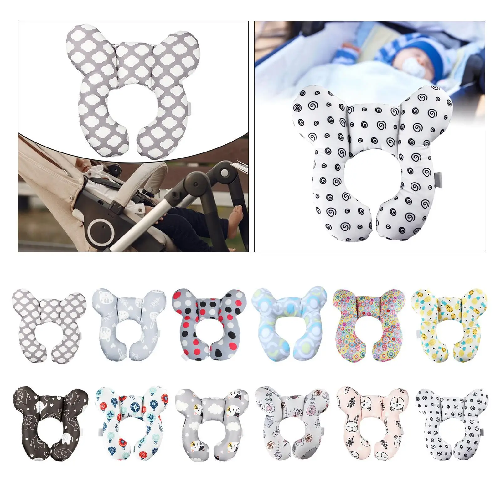 Adjustable Head and Neck Support Pillow Infant U Shaped Soft Flannel Nursing Cushion for Car Seat Stroller Travel
