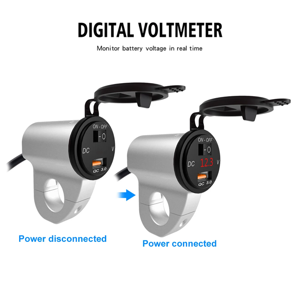 Car Fast Charger Motorcycle USB Charger 2.4A Digital Display With Switch Mobile Phone Adapter