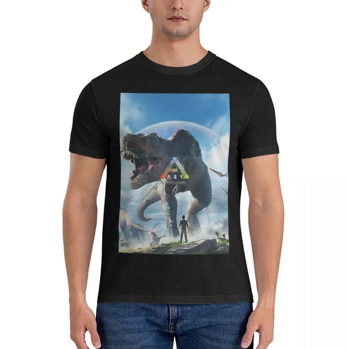 Crazy Poster T-Shirt Men Round Neck 100% Cotton T Shirt Ark Survival Evolved Game Short Sleeve Tees Printed Tops