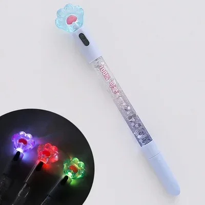 Kawaii Cat Claw Glowing Gel Pen Quicksand LED Light Pen Creative Stationery Student Signature Pens for Kids Girls Gift