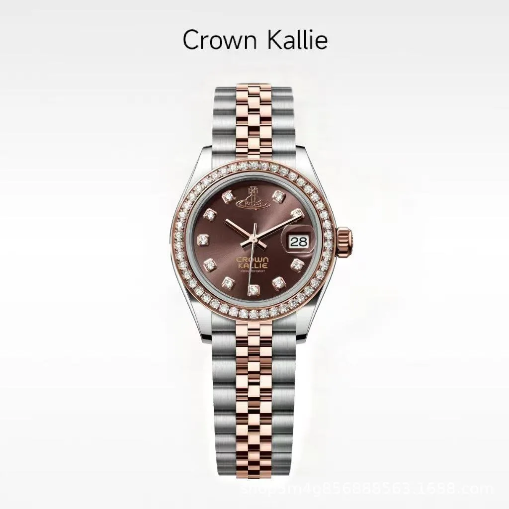 Crown Kallie - Classic Diary Series Gold Mocha Coffee Commuter Fully Automatic Women's Watch CK8165