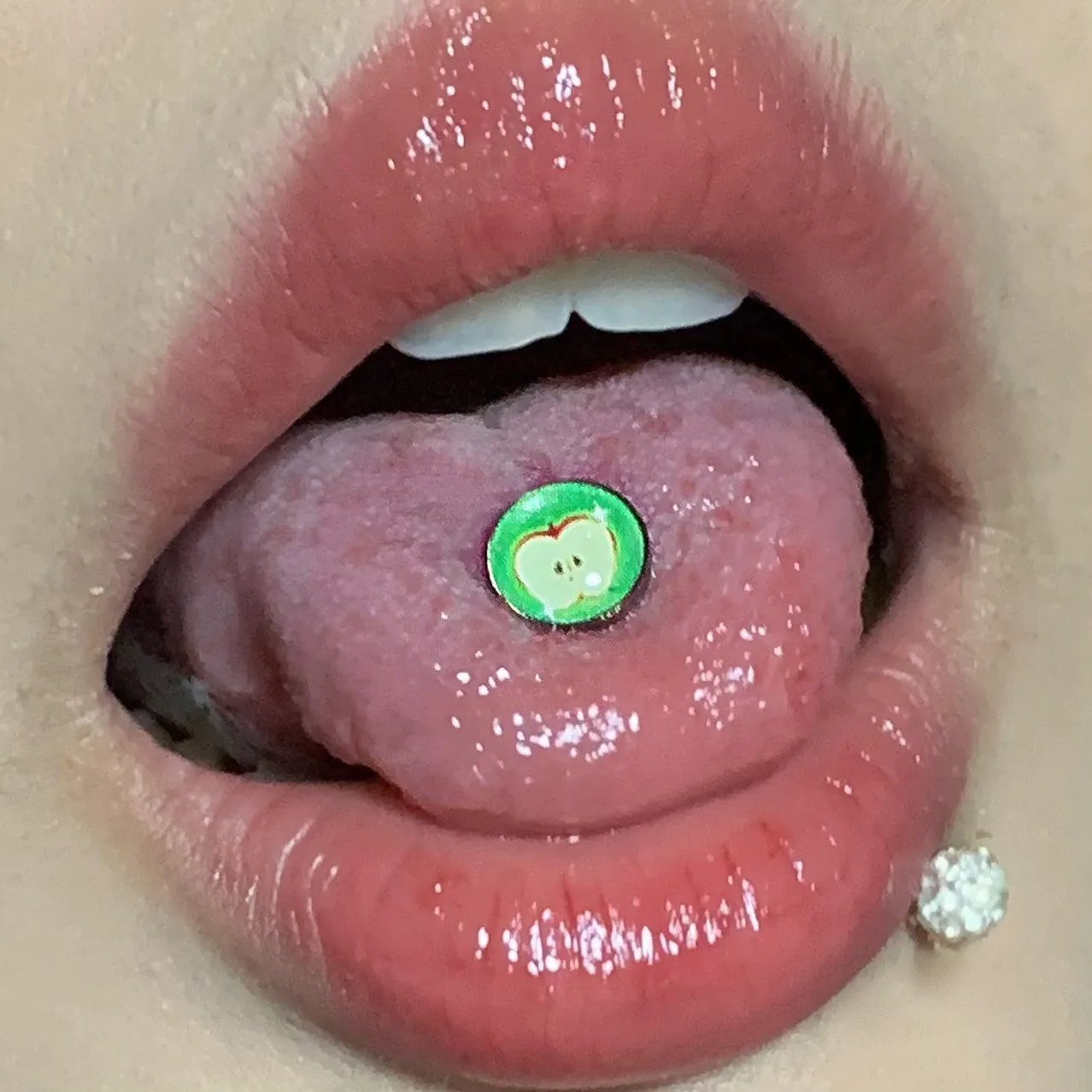 Green Apple Double-layer Love Tongue Rings Drinking Stainless Steel Medical External Thread Replacement Tongue Piercing