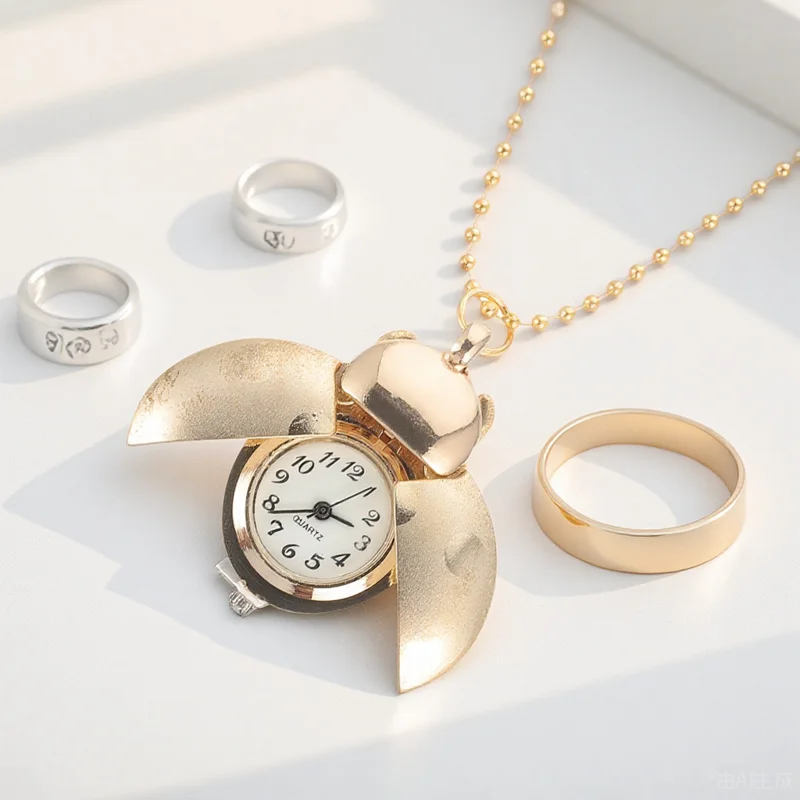 

ANDRESLAD 1PC Pocket Watch Digital Retro Fob with Secret Compartment Clip Mens Gold Quartz Beetle Style Necklace