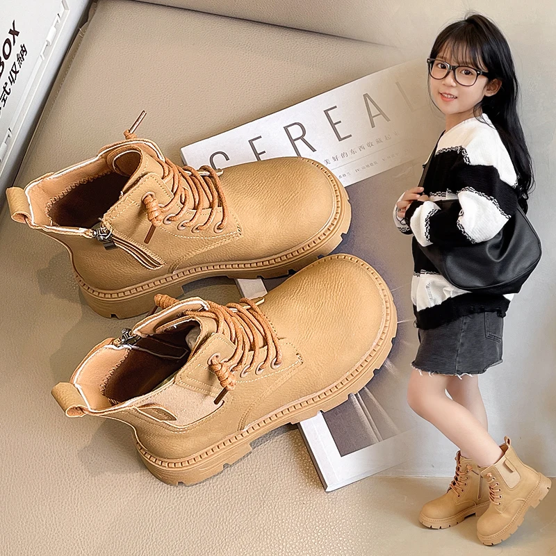 Children Short Boots for Girls 2026 Autumn New Fashion Korean Style Soft Bottom Anti-slippery Casual Versatile Chic Leather Shoe
