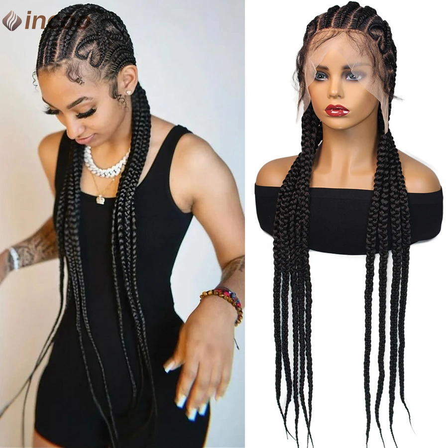 

Heart Shape Fulani Braided Wig Synthetic Full Lace Front Braids Wig Handmade Knotless Box Braiding Hair Wig For Black Women 1B27