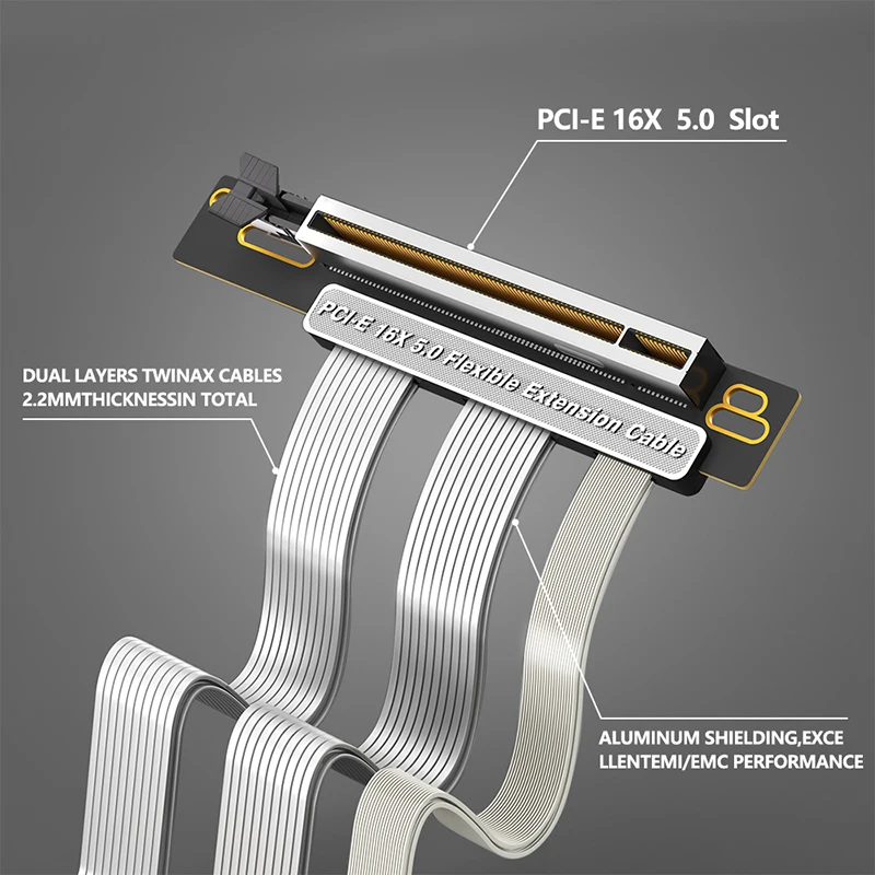 PCIE 5.0 Riser Cable Premium PCI-E 16X to 16X 5.0 Double Bandwidth Extender Riser Extension Cable 200mm Compatible with PCIe 4.0