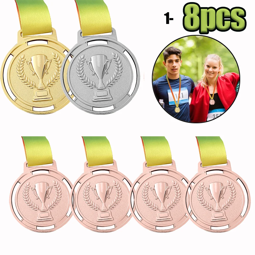 1-8pcs Gold Silver Bronze Award Medal Winner Reward Encourage Badge Competitions Prizes Outdoor School Supplies