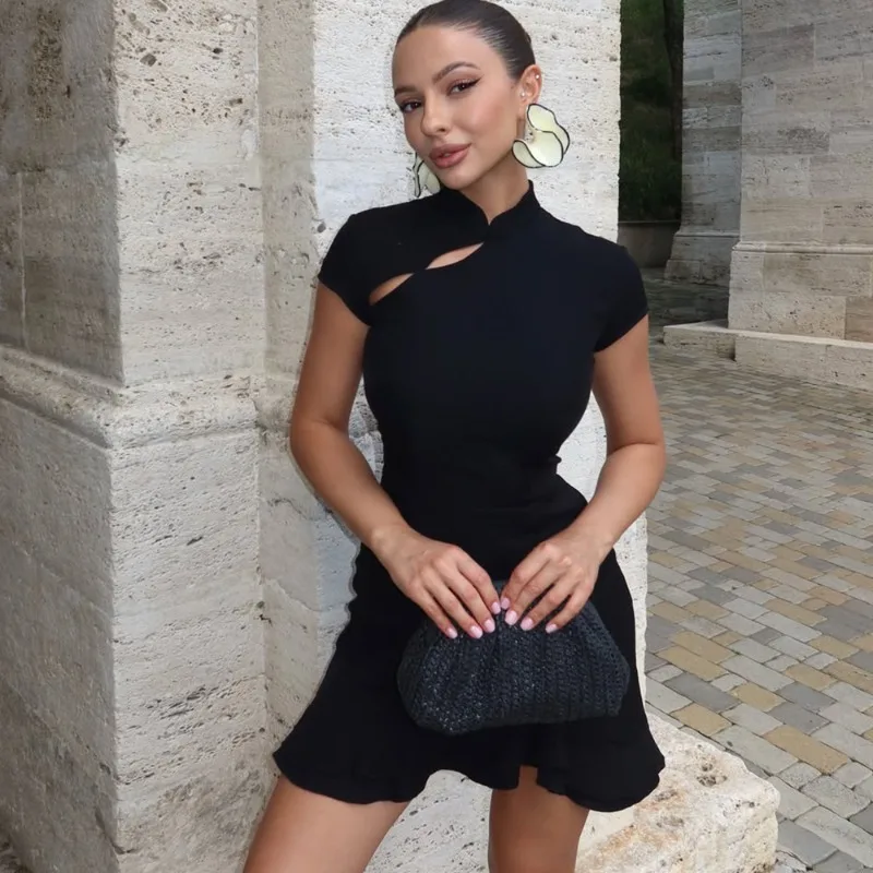 

Tuularose Fashion Ruffled Summer Dress Women's Black Sexy Hollow Sleeveless Slim High Waist Dress New Luxury Women's Party Dress