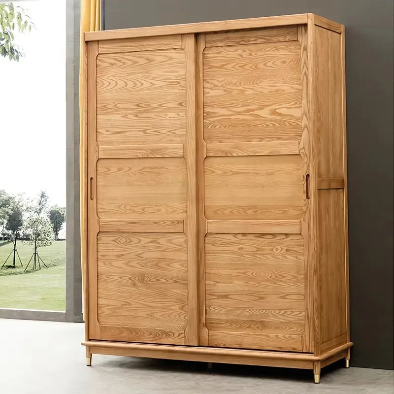 Solid Gray Wood Wardrobe with Double Sliding Doors for Versatile Clothing Storage
