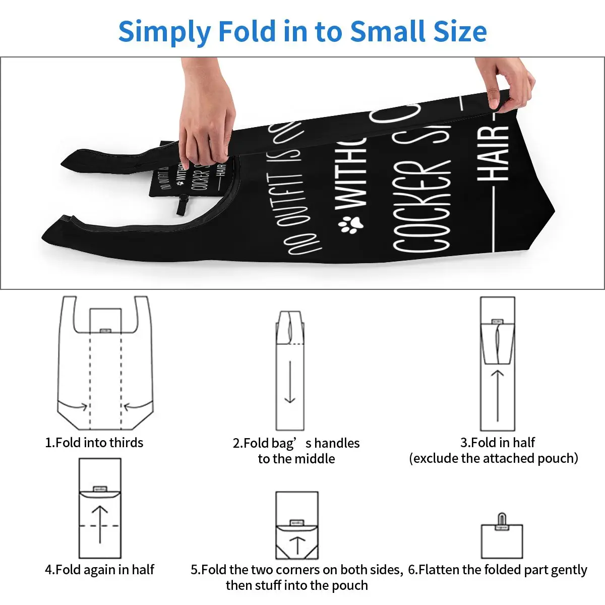 Cocker Spaniel, regalo, borsa per la spesa per camicie Borse tote portatili Borsa shopper a tracolla pieghevole Borsa per generi alimentari