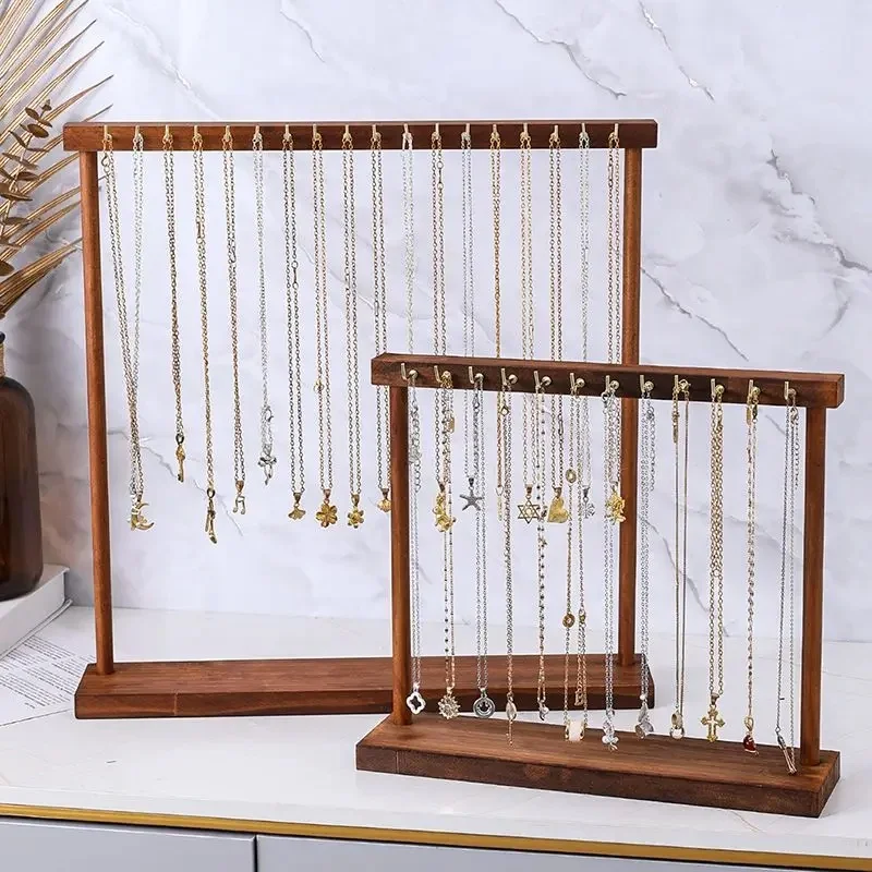 Solid Wood Jewelry Organizer Display Stand Desktop Necklace Hanging Rack For Earrings Bracelets Showcase Storage Rack