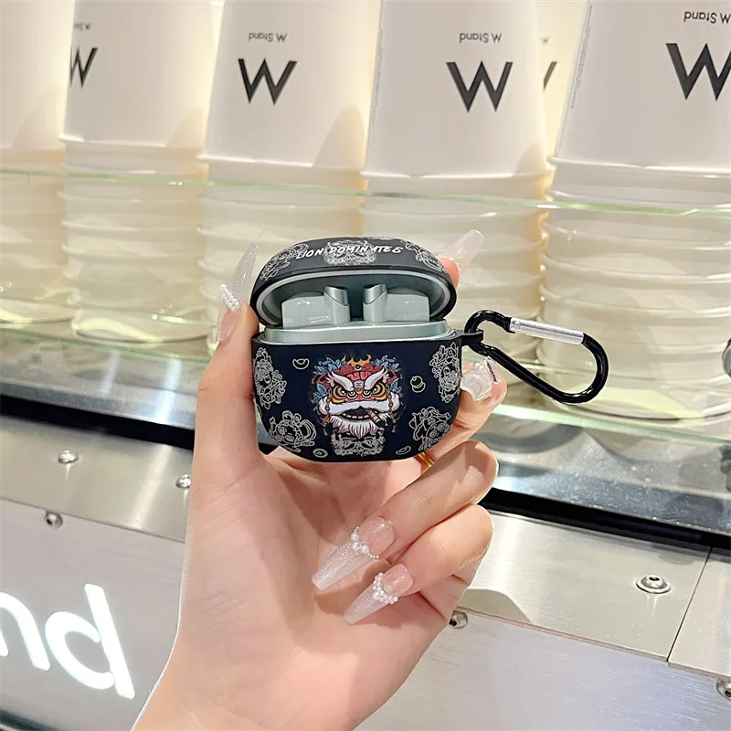 Earphone Case For Edifier Magic Anc,Cute Cartoon Cool Lion pattern design soft Headset Case with KeyChain For Girls Boys