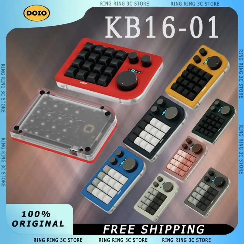 

DOIO KB16-01 16 Key Mini Mechanical Keyboard with Three Knobs HOT Swap OLED Screen Low Latency Customized Office Gaming Keyboard