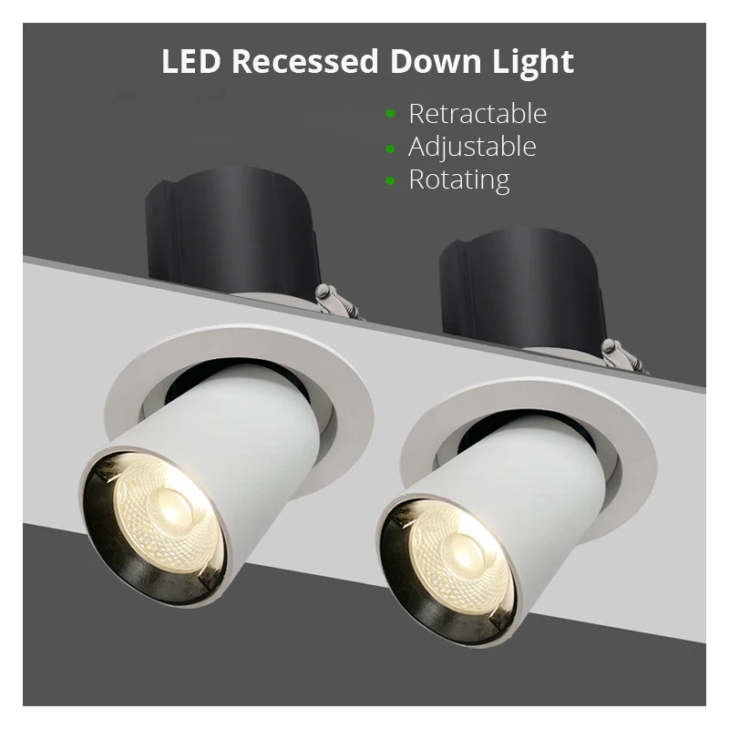 10W 15W LED Recessed Downlight Retractable Adjustable Rotating Spot Light For Home Mall Shop Hotel Ceiling Lights