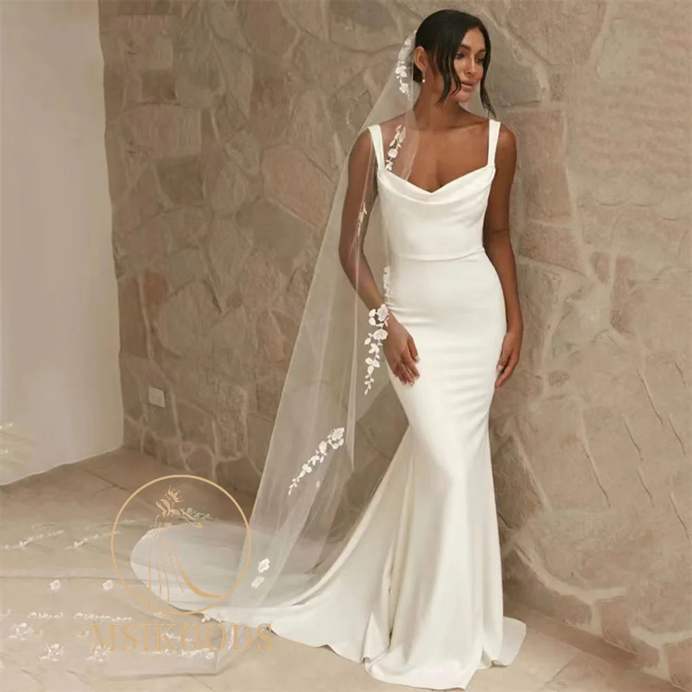 

Msikoods Elegant Mermaid Wedding Dresses For Women Spaghetti Straps Satin Bespoke Bridal Gowns Vestidos De Noiva Party Dress