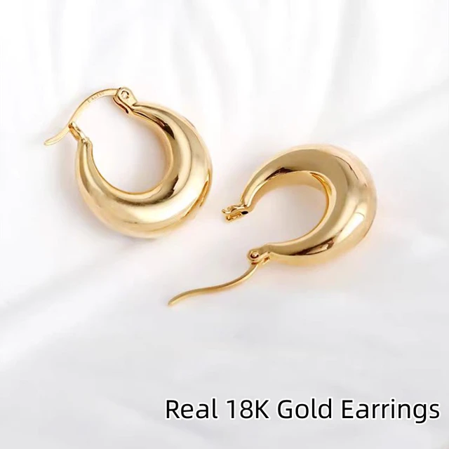 New Style Real 18K Gold Earrings for Women Pure AU750 Hoop 