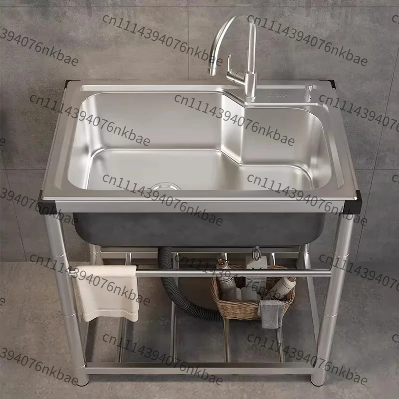 Thickened 304 Stainless Steel Kitchen Sink, Household Single Bowl Wash Basin With Bracket for Commercial Vegetable &Dish Washing