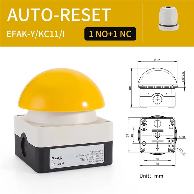 【B6R-Sale】القدم/مفتاح اليد IP65 EFAK رأس الفطر إيقاف الطوارئ مفتاح بـزر دفع قفل ذاتي إعادة ضبط ذاتي مضاد للشو