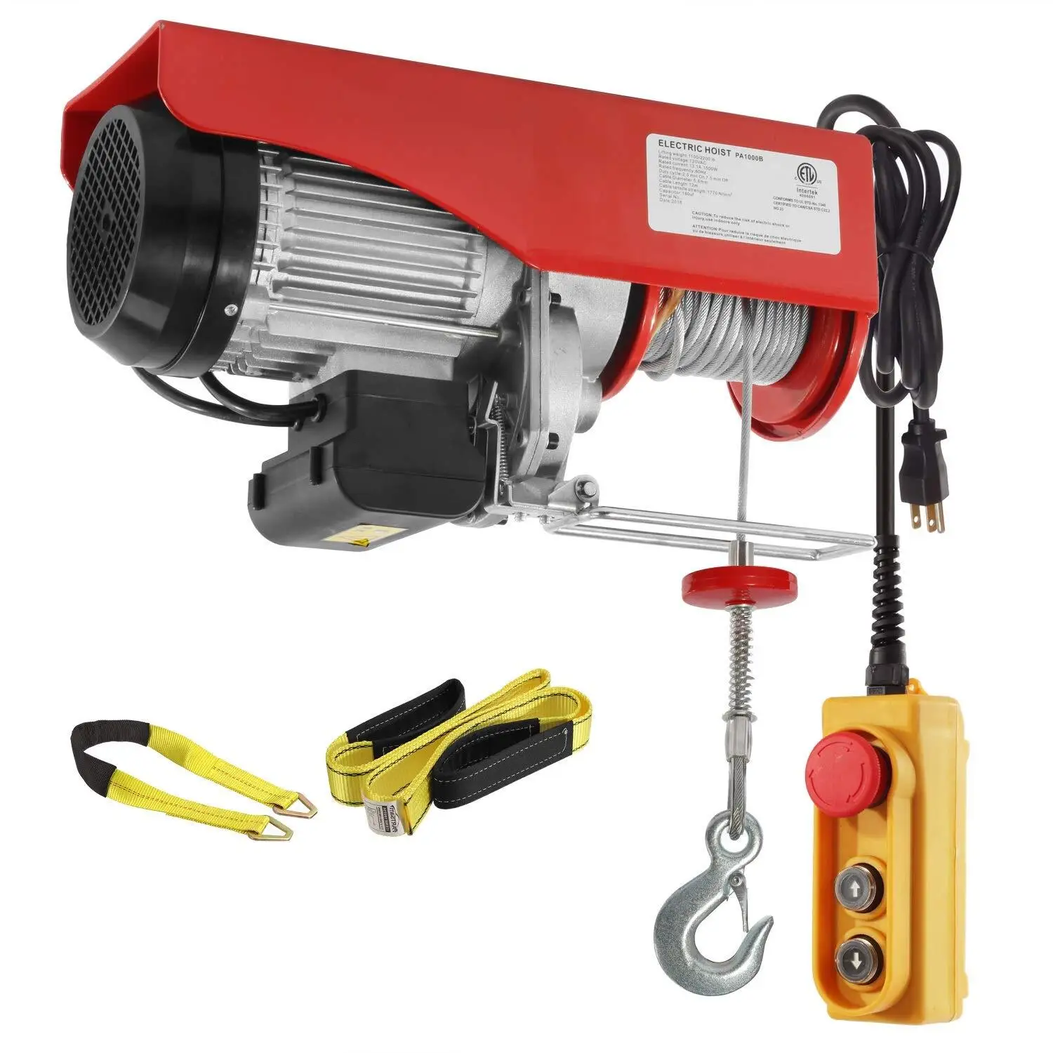 Electric Hoist 2200 lbs Lift Remote Control Power System, Zinc-Plated Steel Wire Overhead Crane Garage Ceiling Pulley