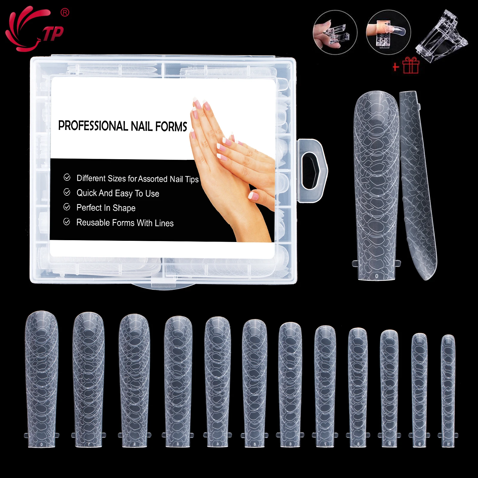 

TP 120pcs Quick Building Dual Forms Nails Mold Full Cover False Tips Poly Nail Gel Mold Reusable Top Extension Forms Nails Tools