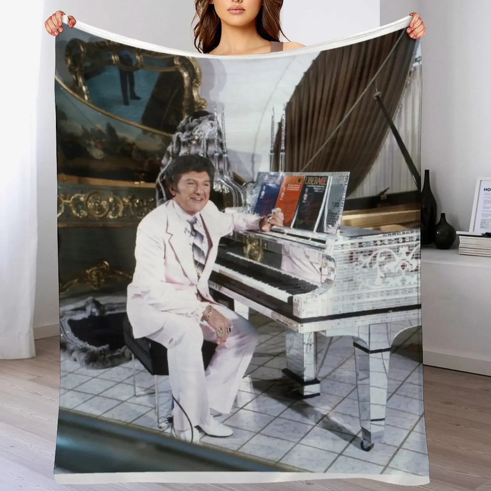 LIBERACE with piano Throw Blanket Soft Plush Blanket as Housewarming Gift