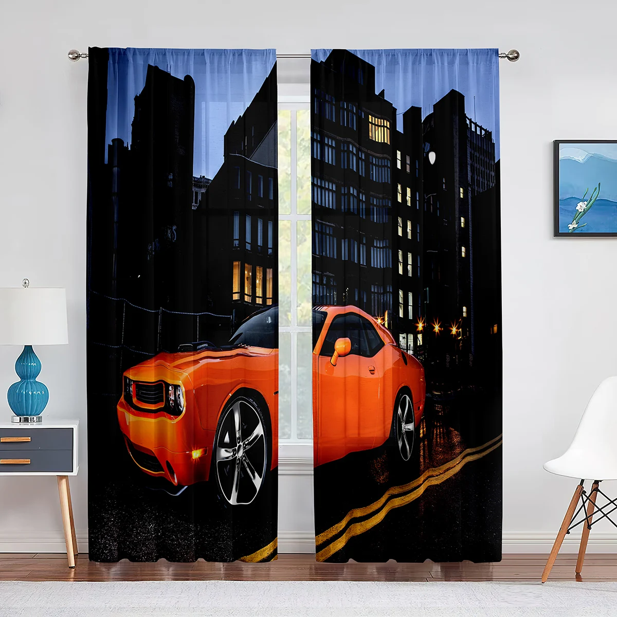 Black Speed Sport Car Thin Cloth Curtain for Living Room Bedroom Decor Extreme Sports Drapes 2panel Blinds Window Semi-blackout