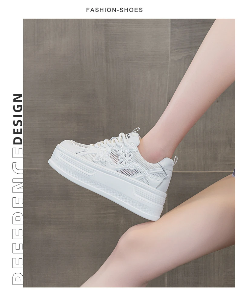 Womens White Mesh Platform Sneakers Breathable Thick Sole Casual Shoes With Flower Embroidery Lightweight Non Slip For Summer Da