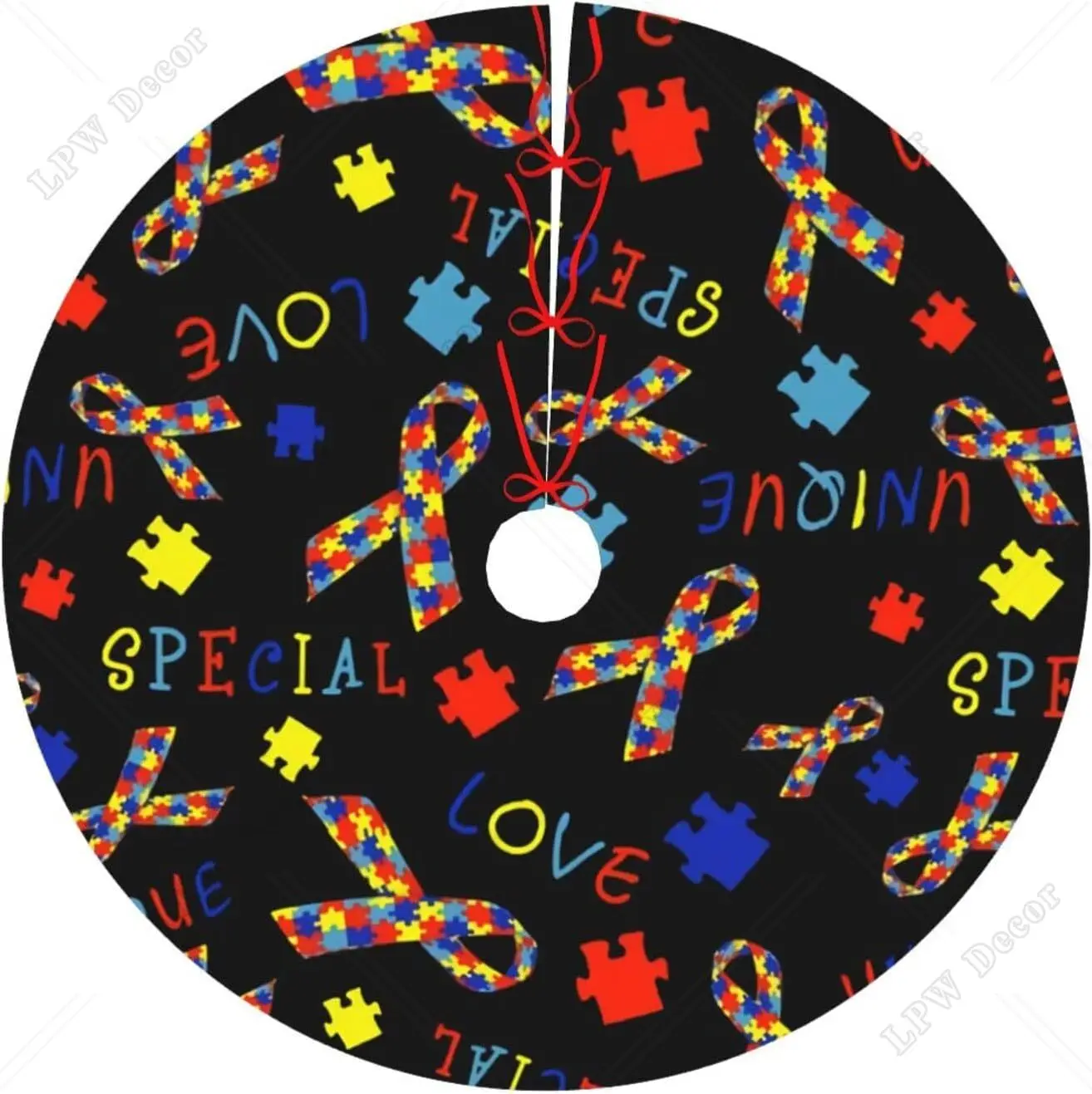 Autism Awareness Love Christmas Tree Skirt Round Winter Snow Suitable for Christmas Xmas Halloween Holiday Decor Decoration