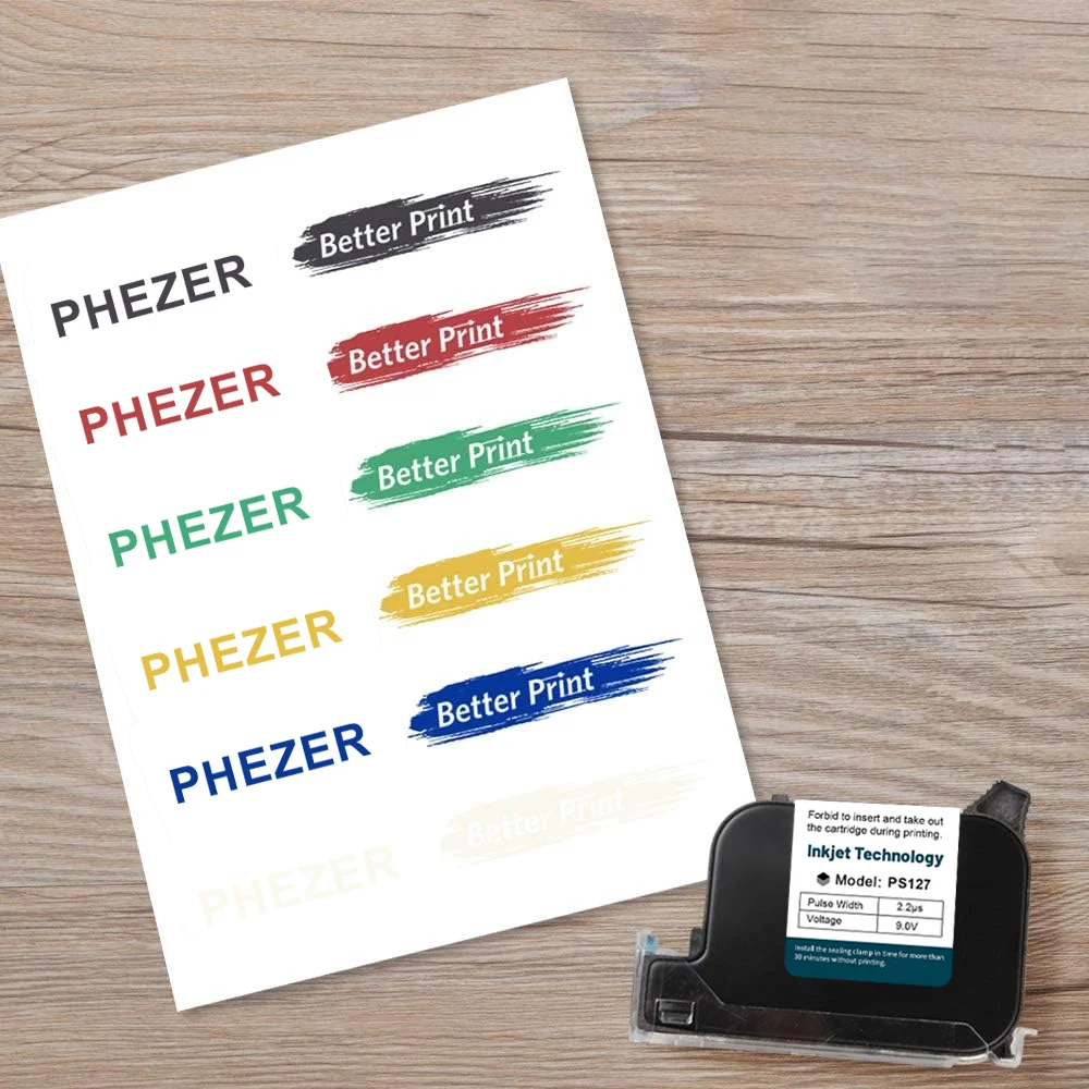 Phezer 12.7mm Red/Blue/White/Yellow/Green/Black Color Ink Cartridge Handheld Inkjet Printer Original Ink Cartridge High Adhesion