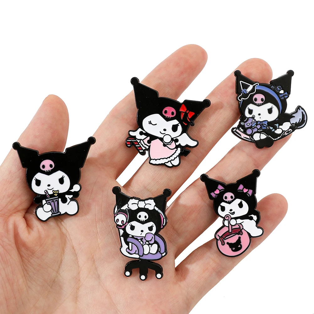 5 Pcs Cartoon Sanrio Brooch Creative Halloween Kuromi Enamel Pin Metal Badge Jewelry Backpack Clothing Accessories Festive Gifts